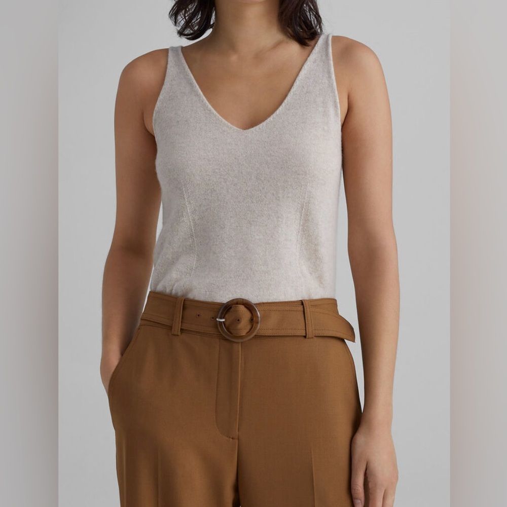 Club Monaco Signature Soft Cashmere Oatmeal Knit Sweater V-Neck Tank Top Sz CL